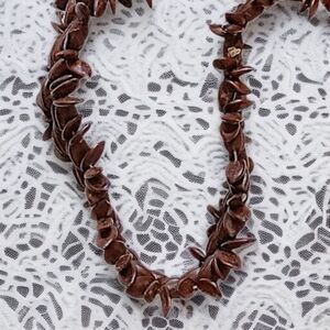 Vtg Koa Seed Necklace Lei Appleseed Long 54" Brown Woven Natural Bohemian Hippie